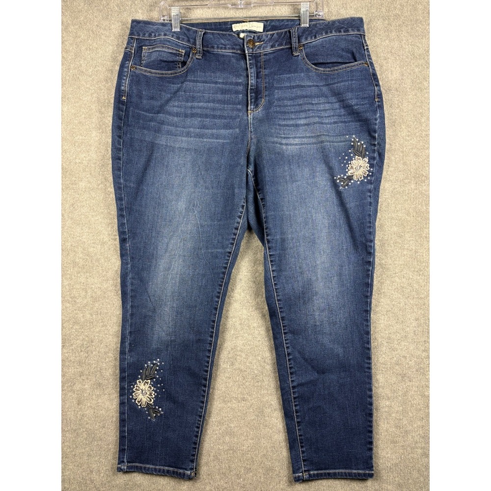 Est. 1946 Denim Classic Jeans Floral Embroidered‎ Stretch 18W Blue Wash